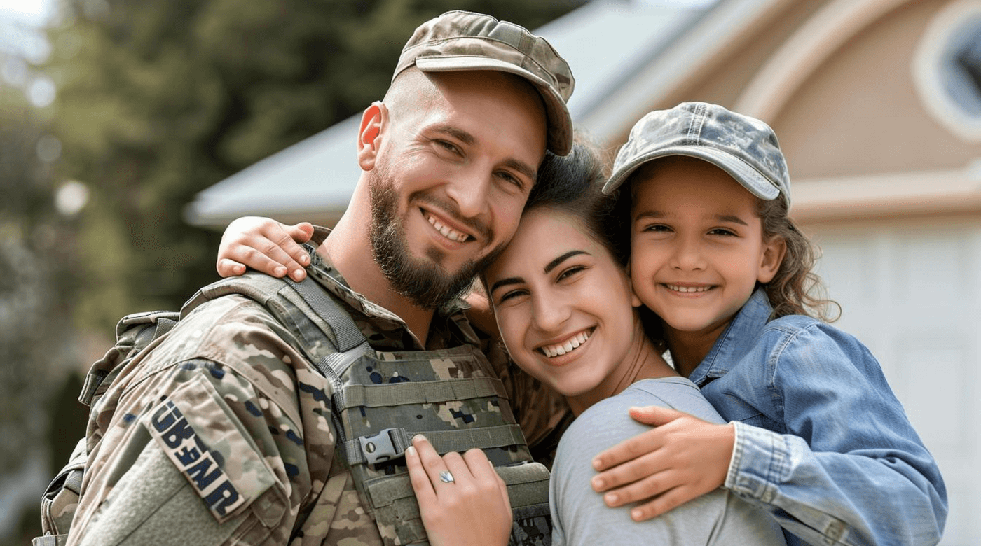 A soldier with a family member