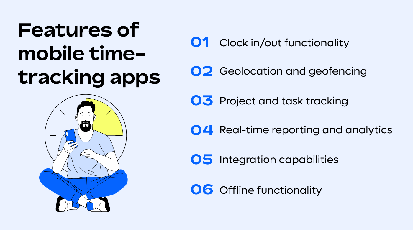 List of features for mobile time-tracking apps.