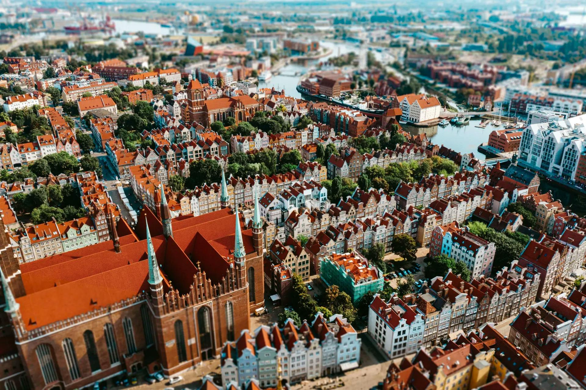 An aerial shot of a Polish city