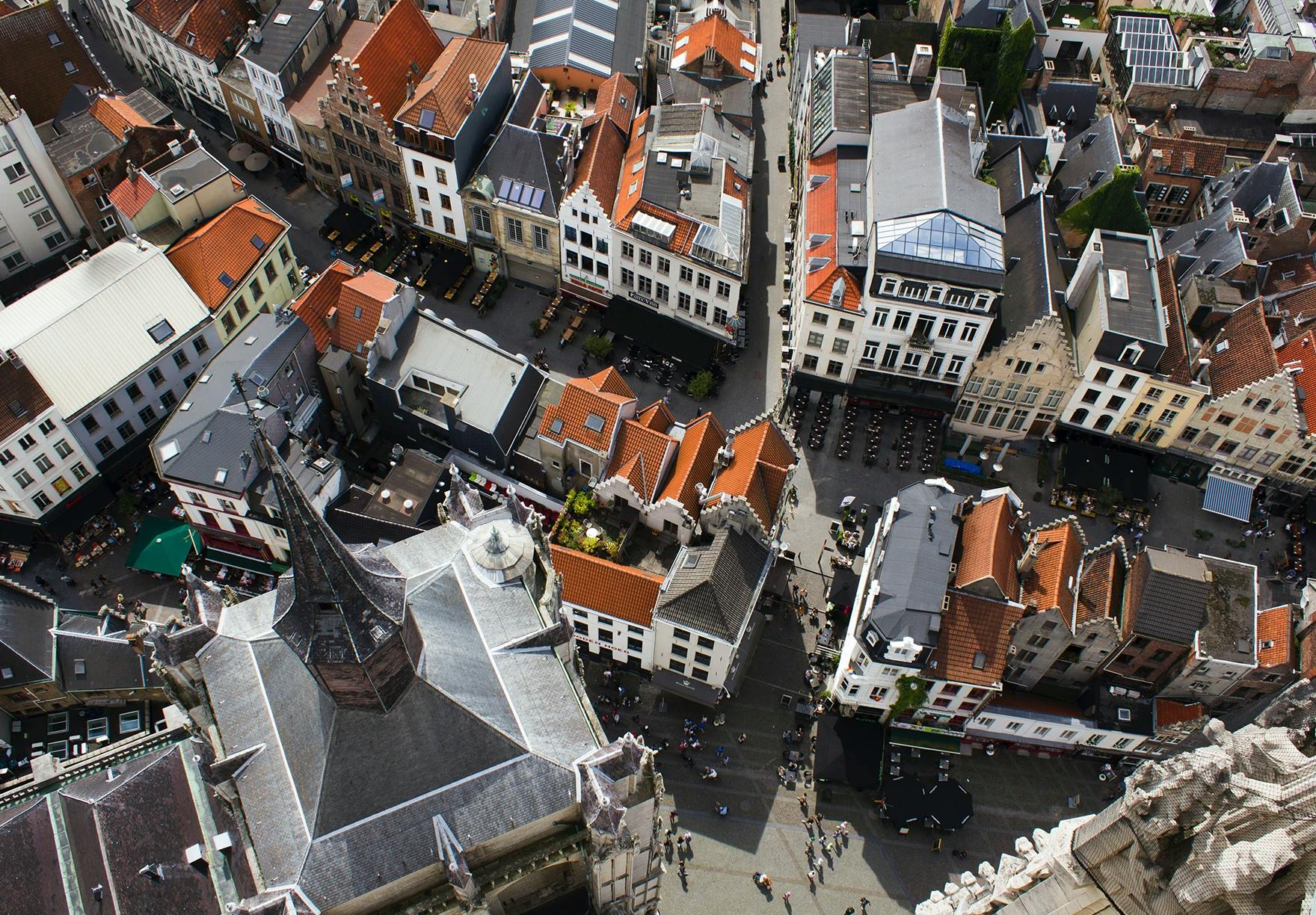 An aerial shot of Belgium streets