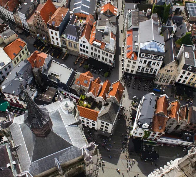 An aerial shot of Belgium streets