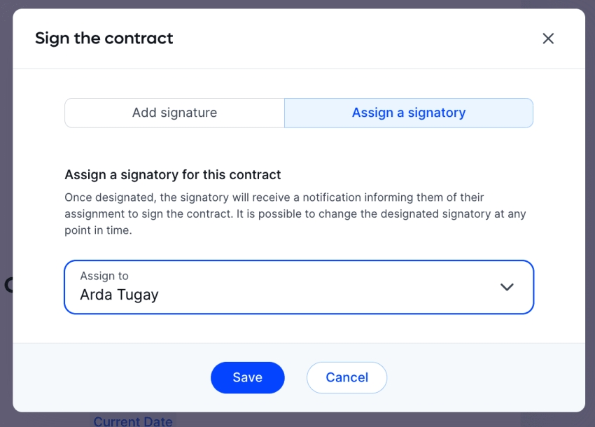 Assign colleagues as signatories for contractor agreements