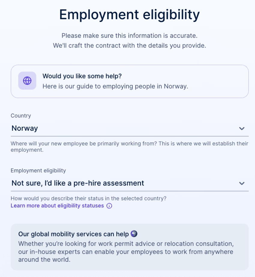 Employment eligibility options on the Remote platform