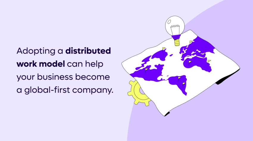 why distributed team, purple world map 