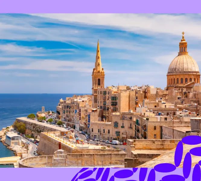 A side angle shot of the cathedral in Valetta, Malta