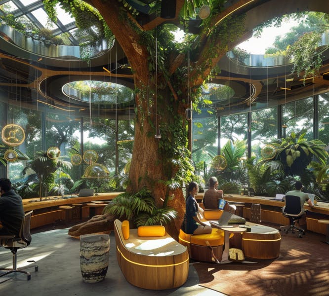 a futuristic nature-based workplace