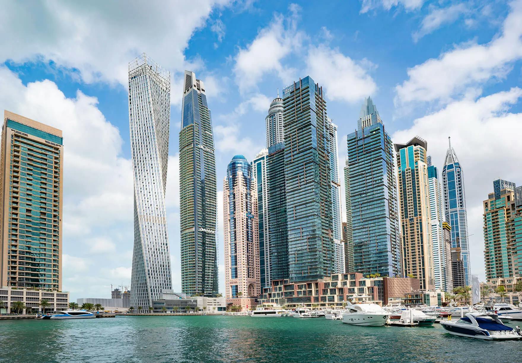 A shot of skyscraper buildings in Dubai