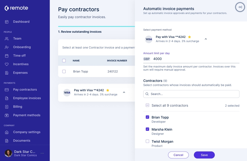 Automated approvals and payments in Remote